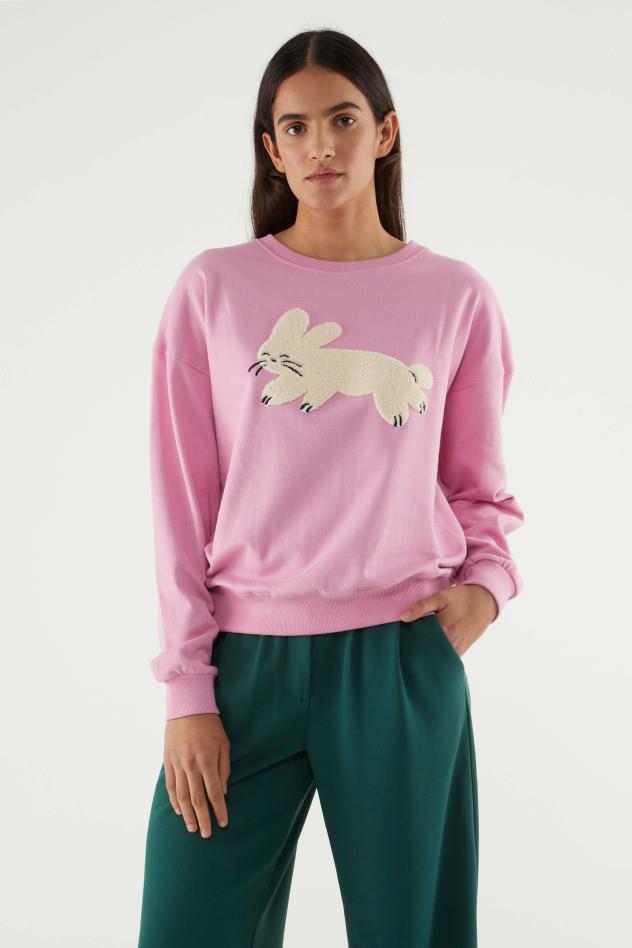 SUDADERA DE ALGODÓN CON GRÁFICA DE CONEJO ROSA
