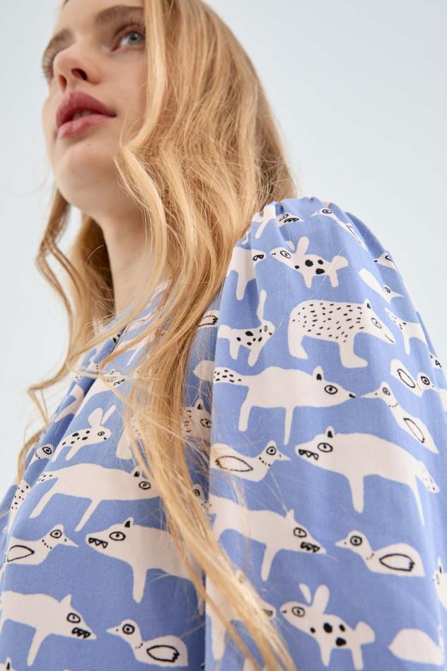 TOP DE MANGA LARCA CON ANIMAL PRINT