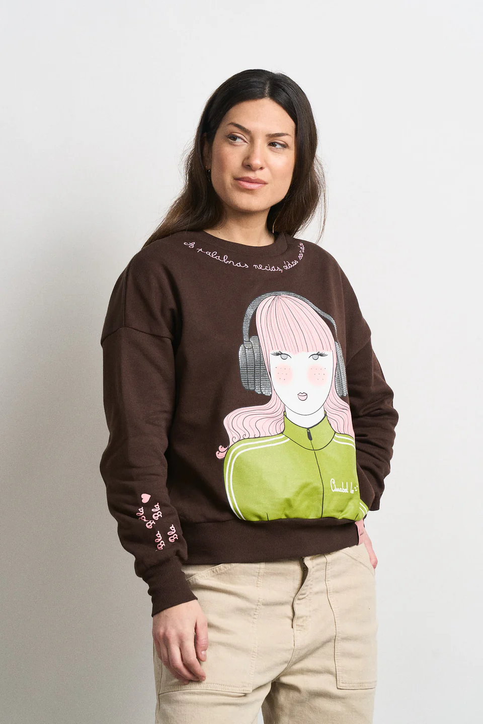 Sudadera Anabel Lee Bla bla bla marrón