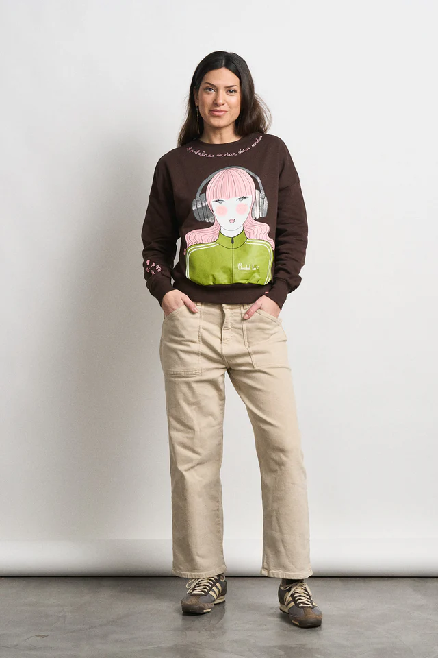 Sudadera Anabel Lee Bla bla bla marrón