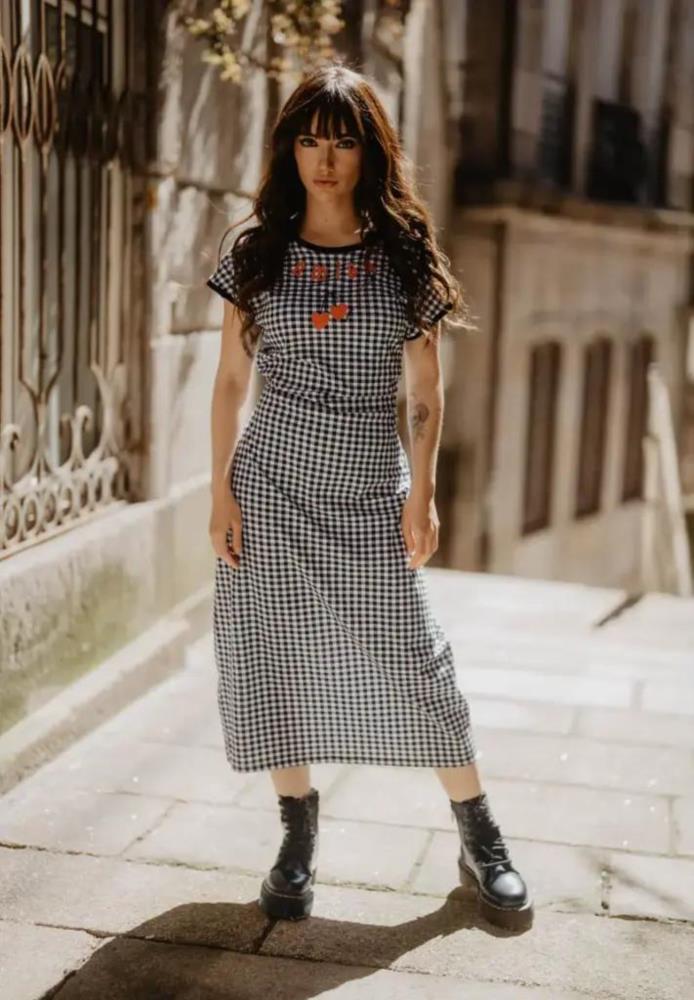 Vestido Animosa Amiga cuadro vichy negro