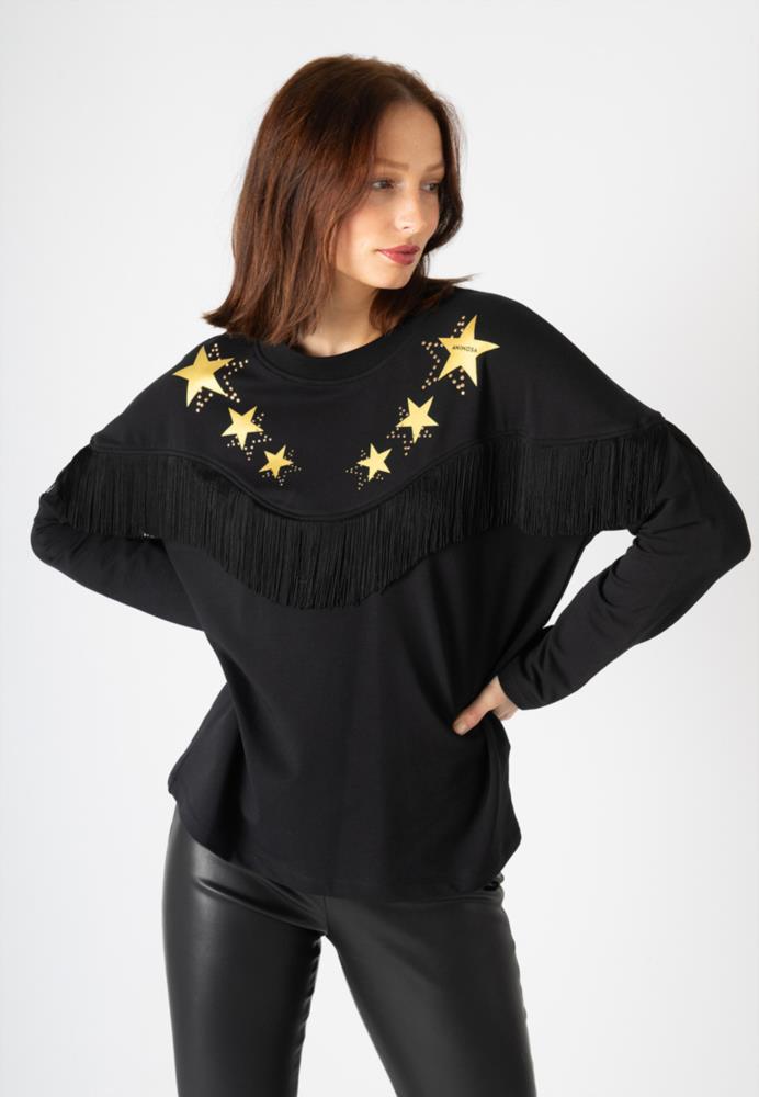Sudadera Animosa flecos estrellas