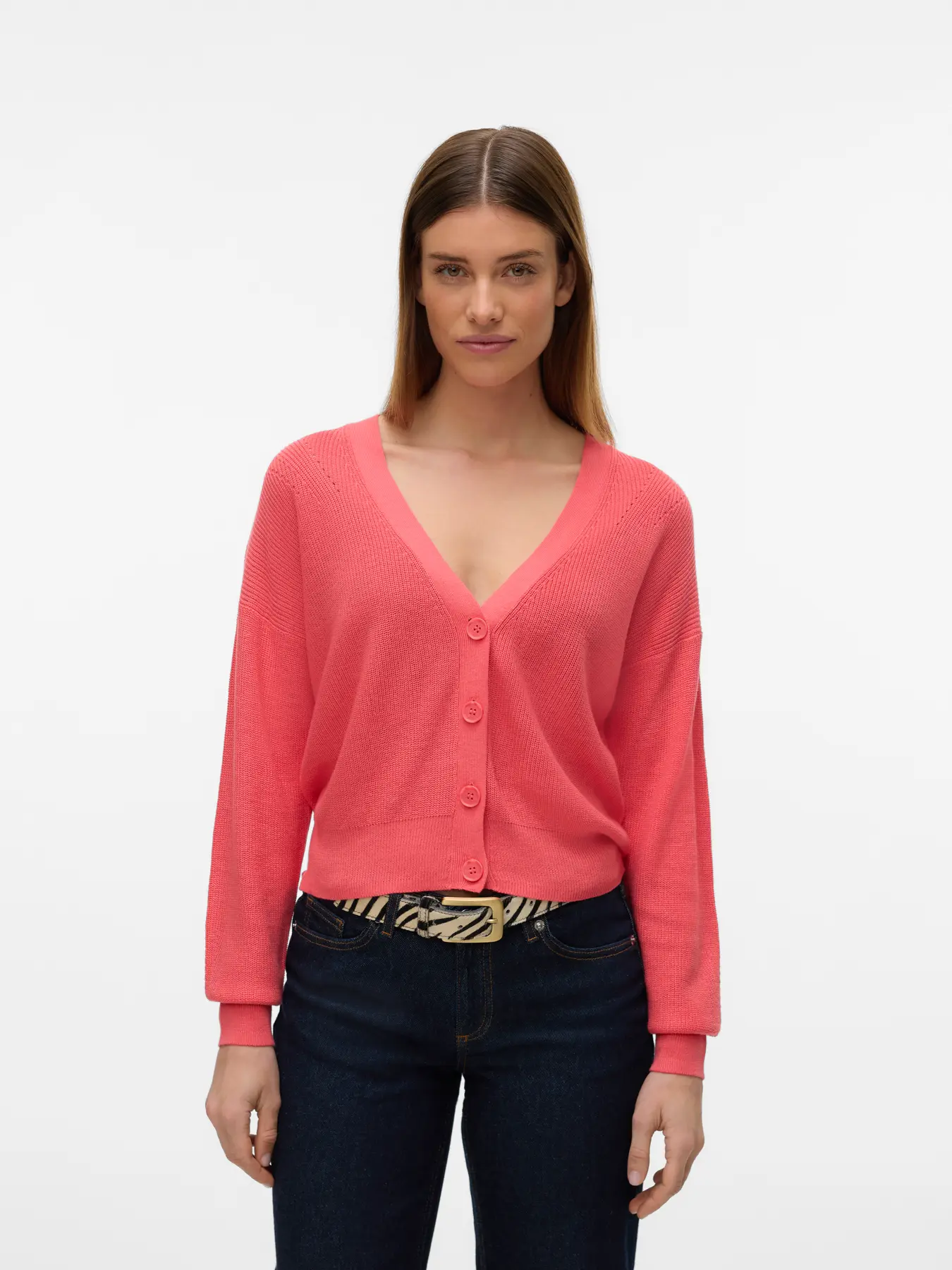 CARDIGAN VMNEWLEXSUN LS SHORT VNECK CORAL
