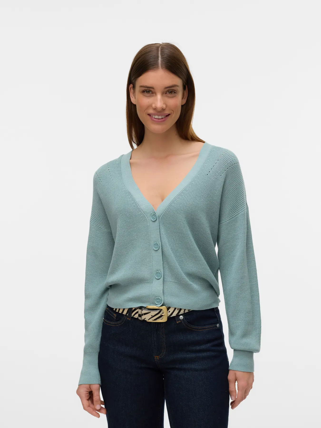 CARDIGAN VMNEWLEXSUN LS SHORT VNECK VERDE