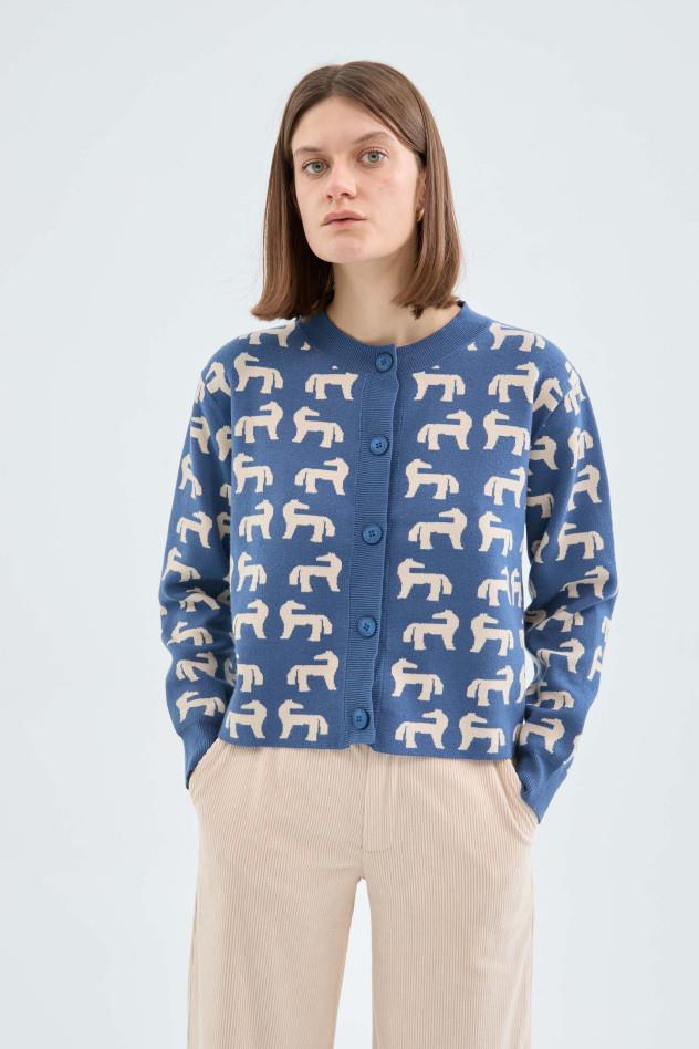 Cárdigan de punto fino con estampado de caballos