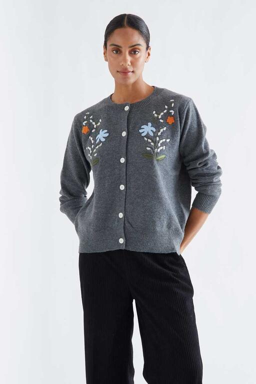 Cardigan Compañía Fantástica gris con bordado floral