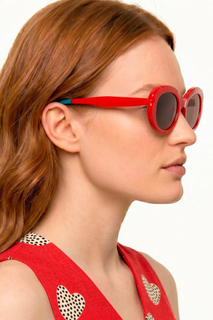 Gafas de sol rojas Mr. Boho con punta patillas multicolor azul claro y verde