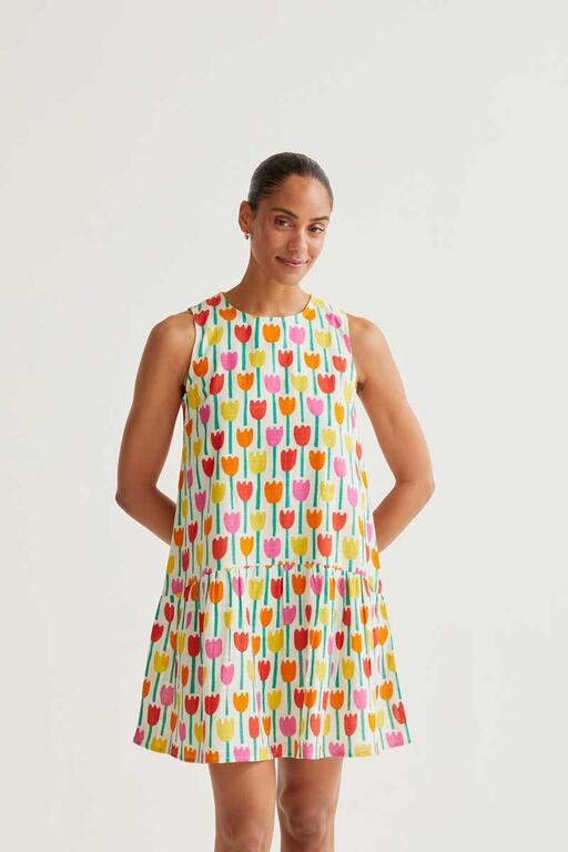 Vestido corto Compañía Fantástica con estampado de tulipanes