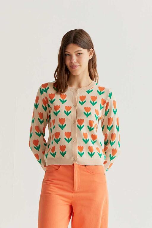 Cardigan Compañía Fantástica con estampado de tulipanes