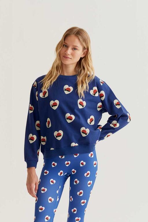 Sudadera Compañía Fantástica azul con estampado de mariquitas