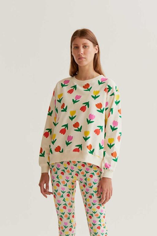 Sudadera Compañía Fantástica blanco con estampado de tulipanes