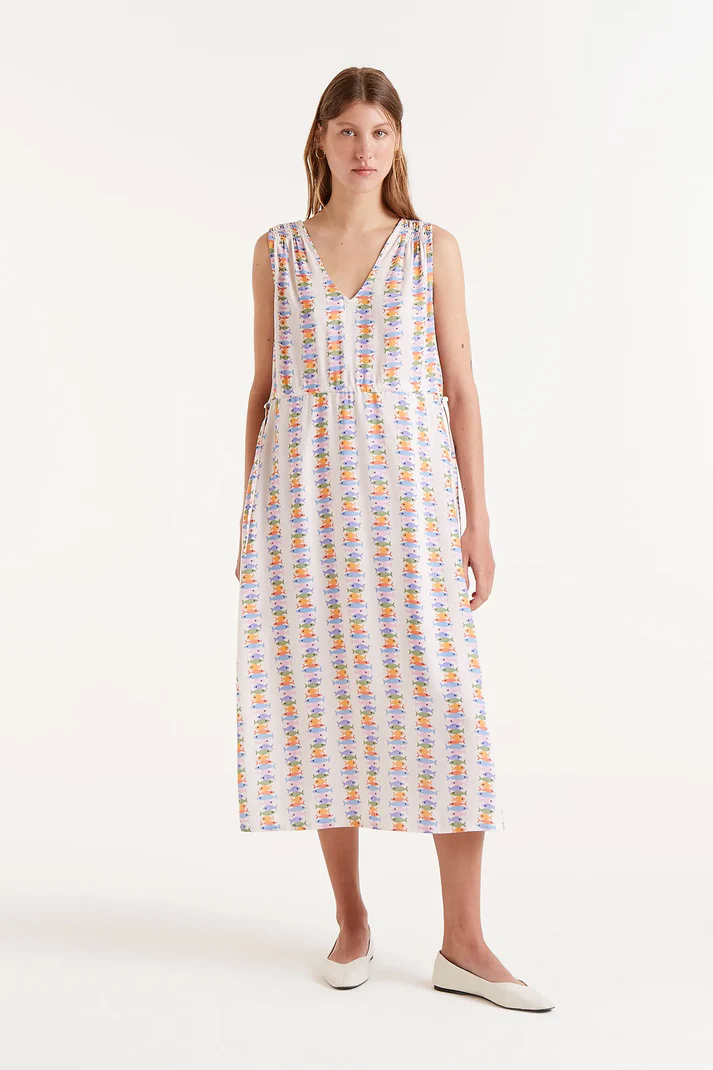 VESTIDO MIDI RAYON LENZING ECOVERO ESTAMPADO MARINA