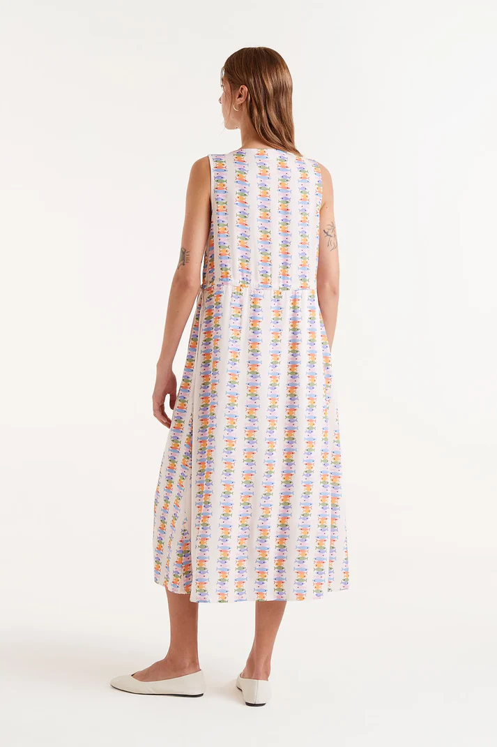 VESTIDO MIDI RAYON LENZING ECOVERO ESTAMPADO MARINA