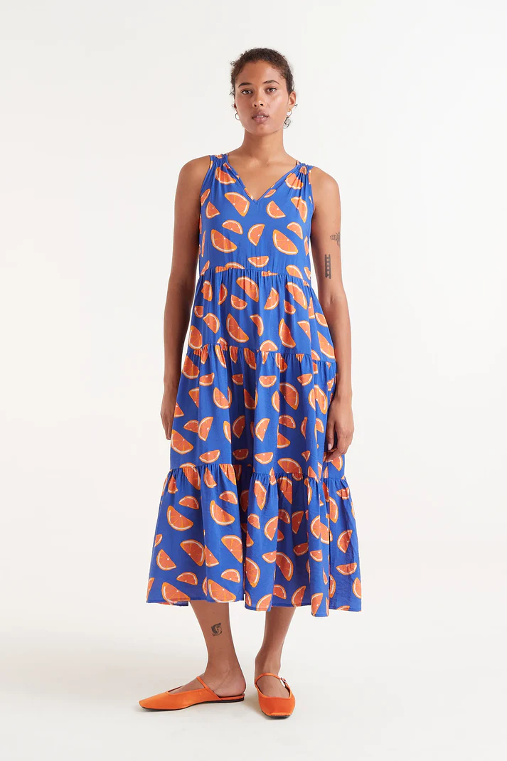 VESTIDO MIDI TIRANTES ESTAMPADO DE POMELOS