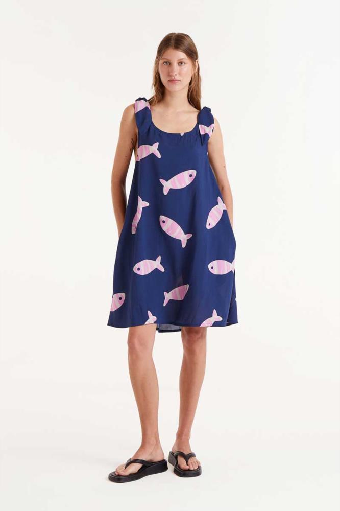VESTIDO CORTO RAYON LENZING ECOVERO CON ESTAMPADO EUREKA