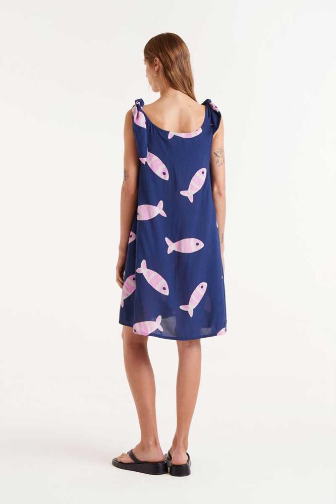 VESTIDO CORTO RAYON LENZING ECOVERO CON ESTAMPADO EUREKA