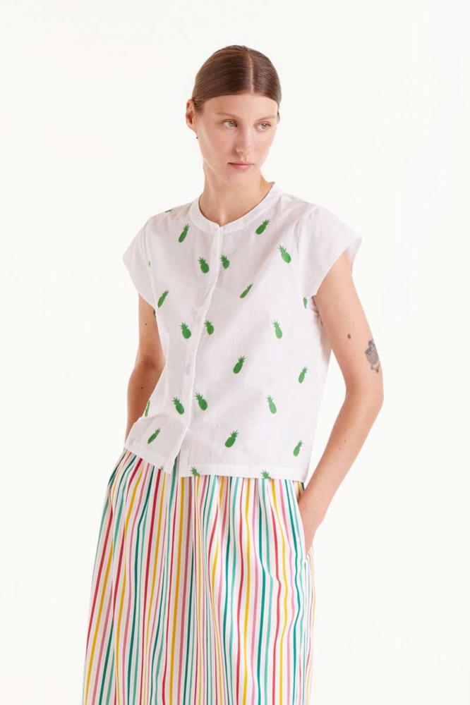 CAMISA CUELLO MAO PIÑAS BLANCA