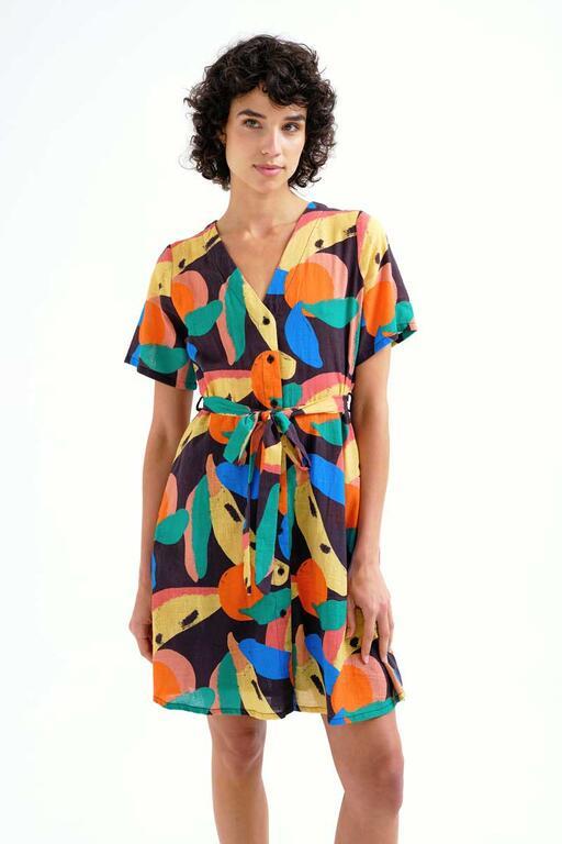 Vestido corto Compañía Fantástica con estampado Tutti Frutti big