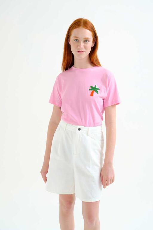 Camiseta Compañía Fantástica rosa con bordado de palmera