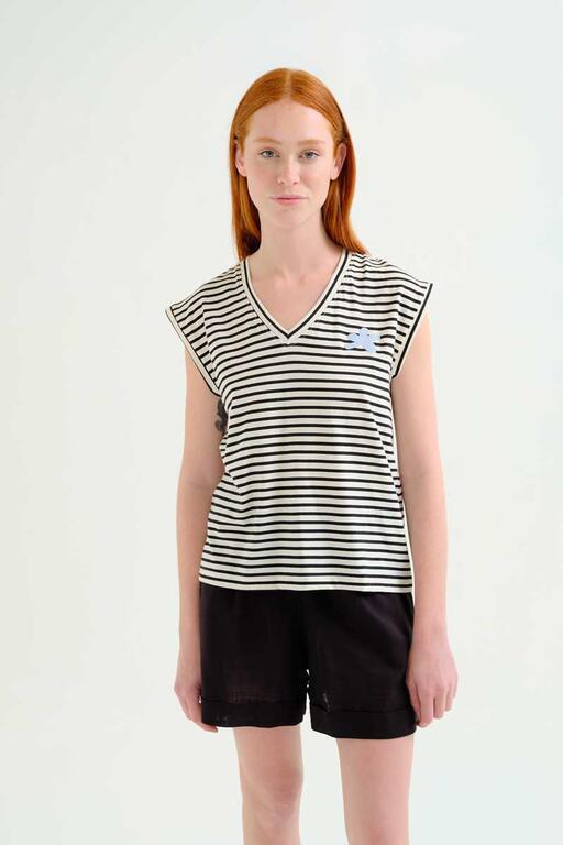 Camiseta Compañía Fantástica con estampado de rayas blanco y negro