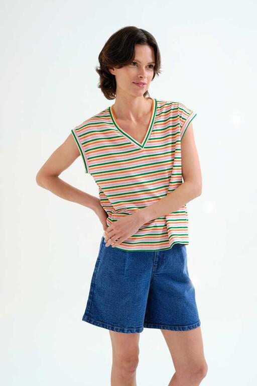 Camiseta Compañía Fantástica con estampado de rayas multicolor