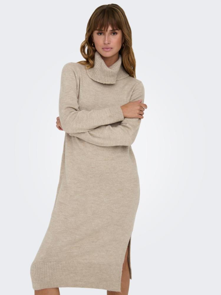 VESTIDO DE PUNTO MIDI ONLY ONLBRANDIE BEIGE