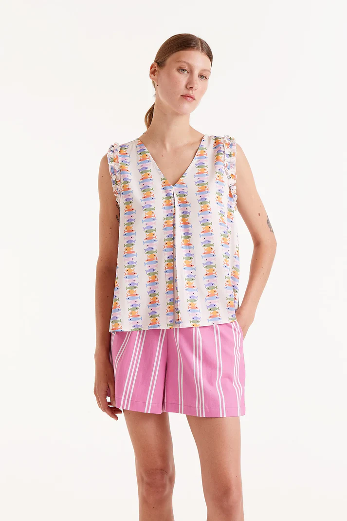 TOP RAYON LENZING ECOVERO CON ESTAMPADO MARINA