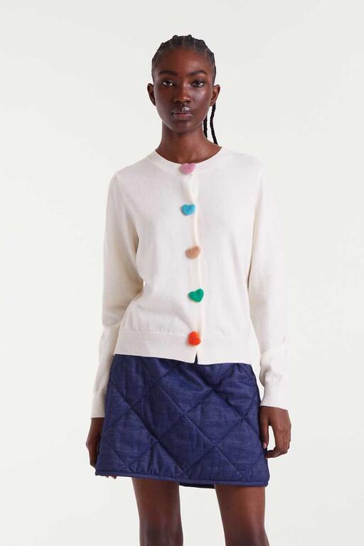 Cardigan Compañía Fantástica botones corazon blanco