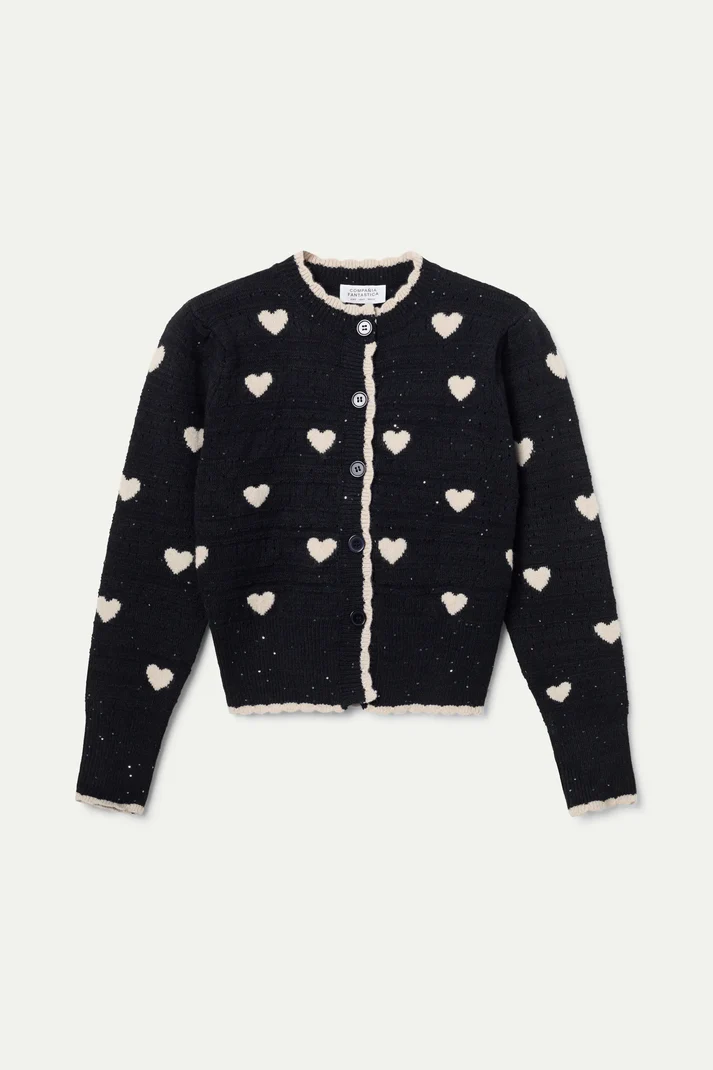 Cardigán jacquard Compañía Fantástica con estampado White Hearts Cardigán jacquard Compañía Fantástica con estampado White Hearts