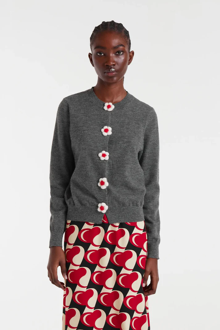 Cardigan de punto fino Compañía Fantástica con detalle floral gris