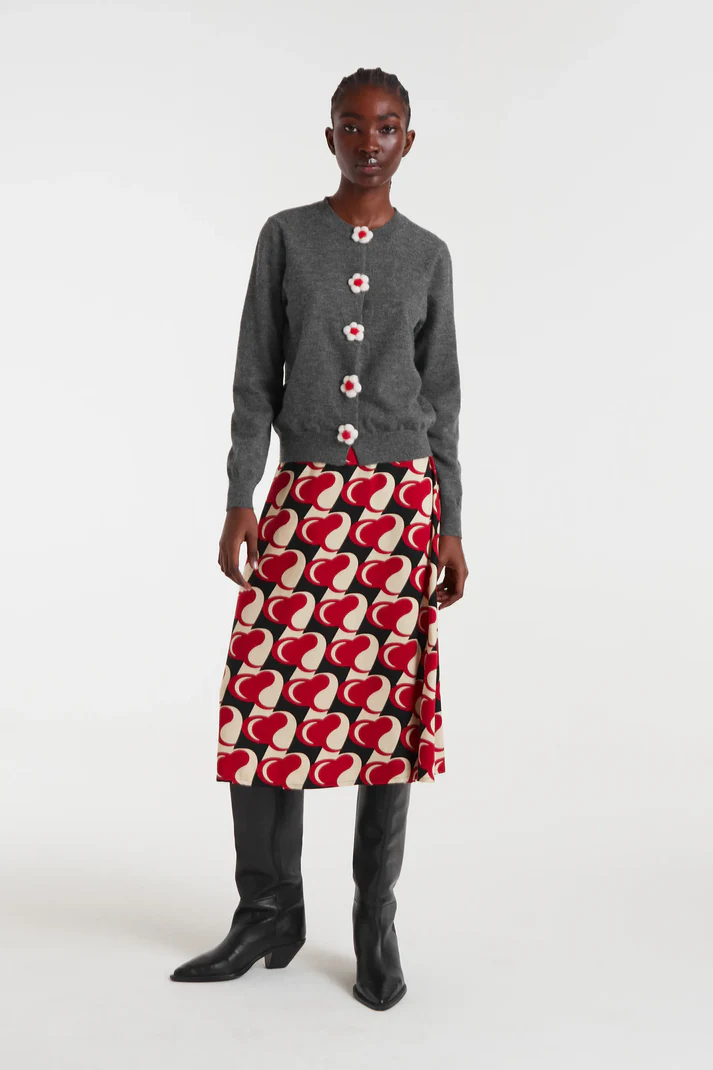 Cardigan de punto fino Compañía Fantástica con detalle floral gris Cardigan de punto fino Compañía Fantástica con detalle floral gris