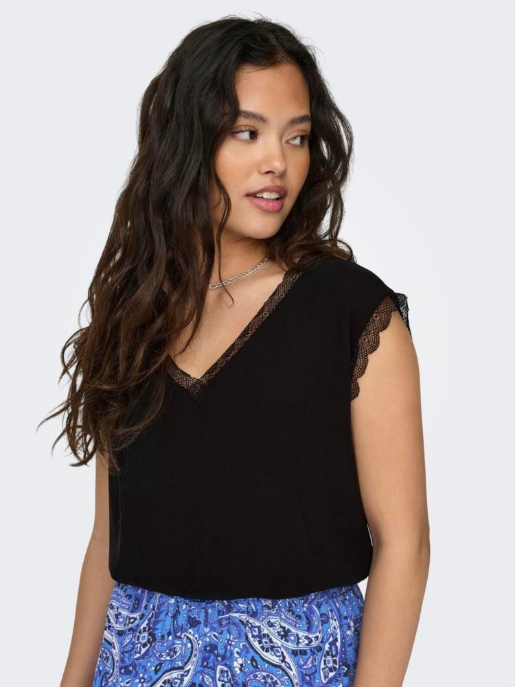 CAMISETA LENCERA ONLJASMINA MANGA CORTA NEGRA