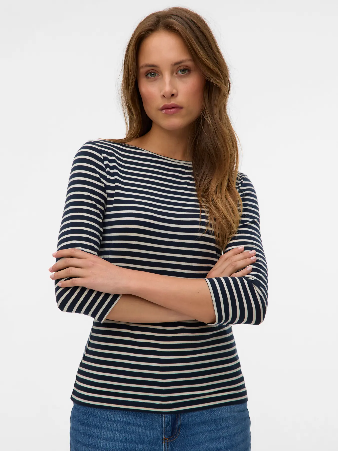 Camiseta Vero Moda AWfiona 3/4 cuello barco rayas azul marino