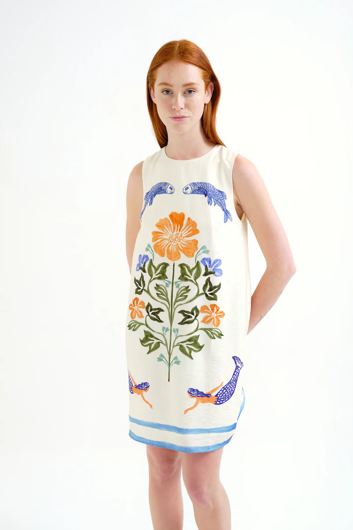 Vestido corto Compañía Fantástica con estampado Palm & Mermaid