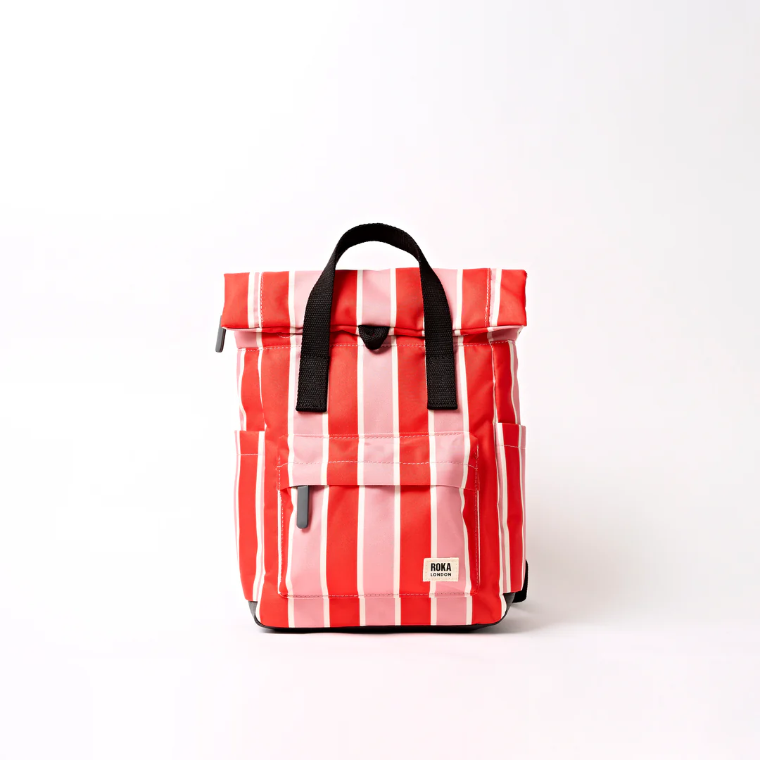 Mochila Canfield Roll Top con estampado de rayas marineras rosa naranja