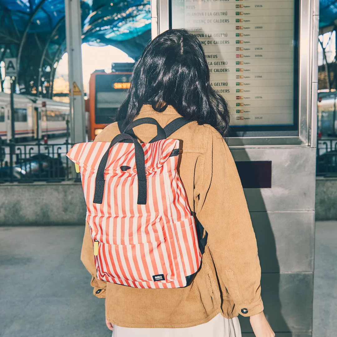 Mochila Canfield Roll Top con estampado de rayas marineras coral small