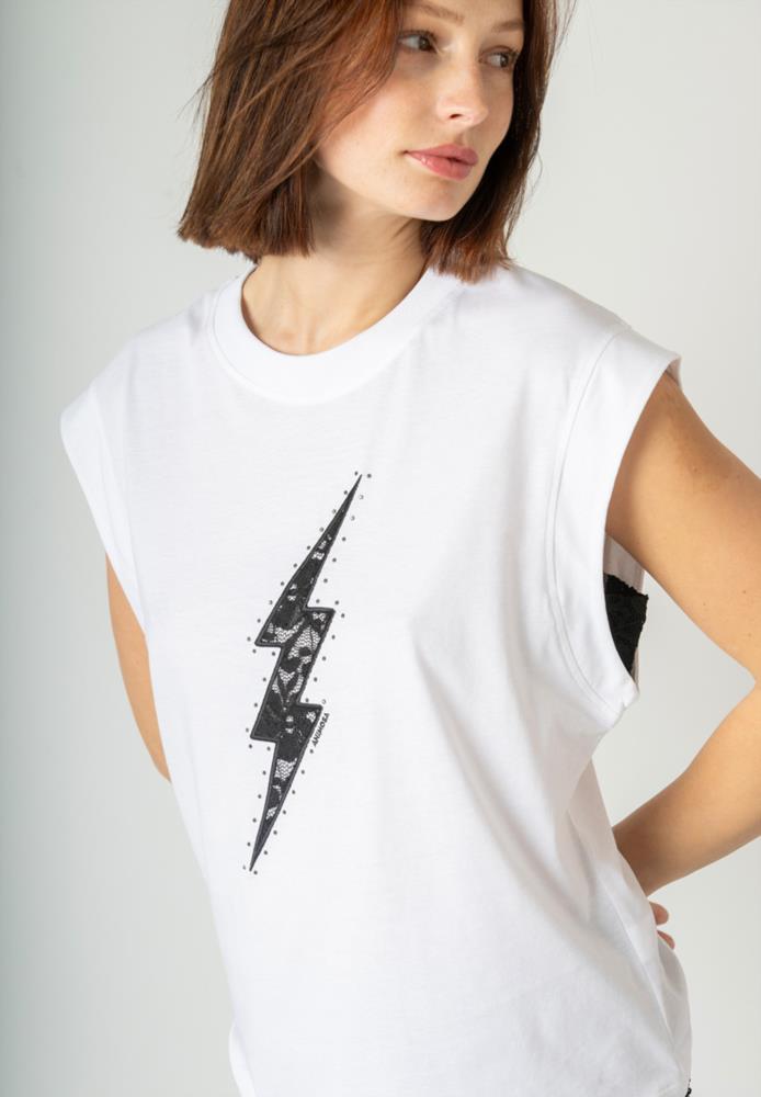 CAMISETA ANIMOSA RAYO ENCAJE MANGA CORTA